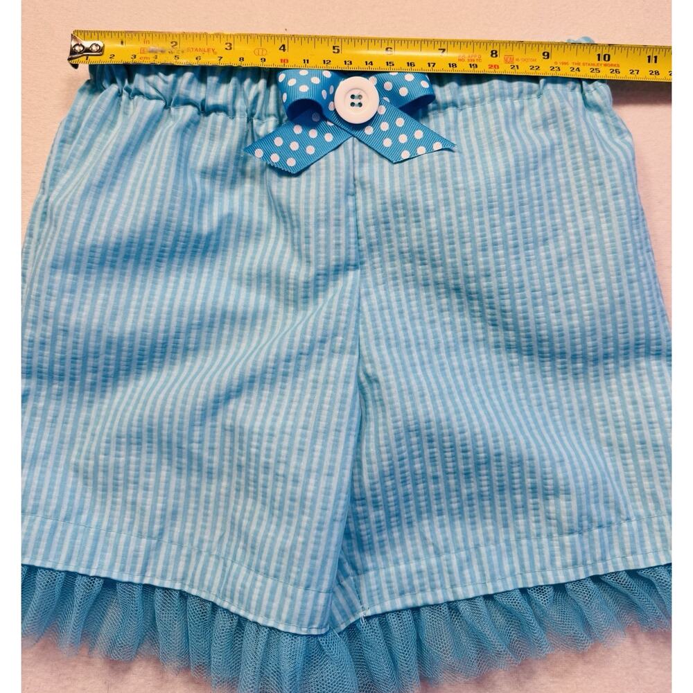 Handmade Blue Shorts With Ruffles Adorable Ribbon, Bow Button Size 3  - Picture 3 of 5